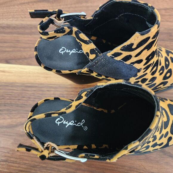 Qupid Womens Slay Faux Suede Animal Print Ankle Bootie Slingback Black Brown 6.5 - Picture 5 of 8